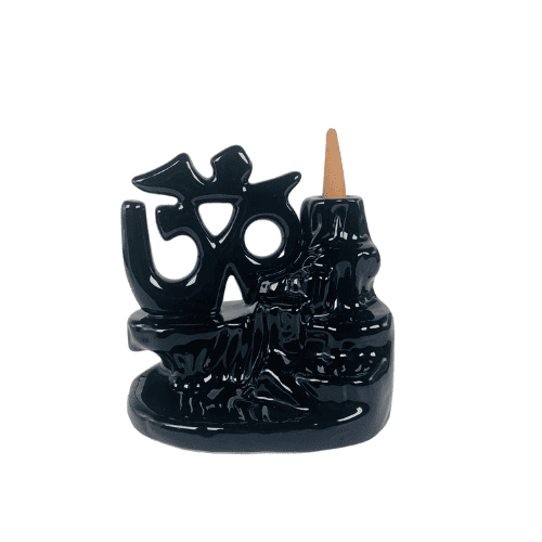 OM Ceramic Blackflow Incense Cone Holder - 9x10cm