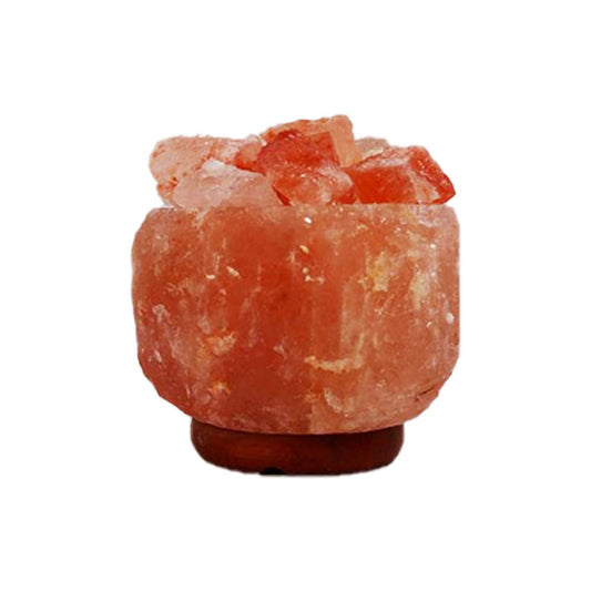 Lampada di sale rosa dell'Himalaya, cesto naturale con frammenti, 3-4 kg