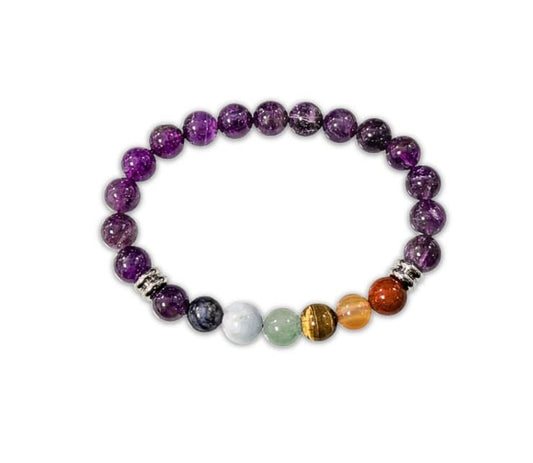 Bracciale Ametista e 7 Chakra - sfere da 8mm
