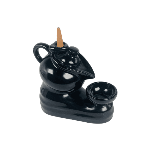 Teapot Ceramic Blackflow Incense Cone Holder - 13x13cm