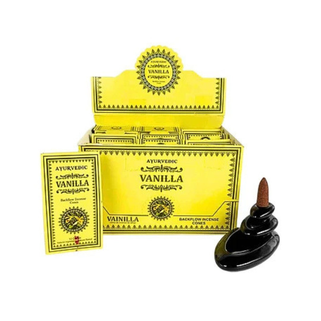 Coni di incenso Ayurvedico alla vaniglia a riflusso